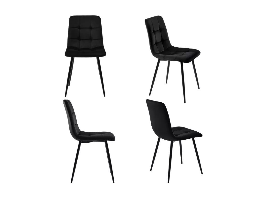 Table à manger 140x80x75cm, en MDF et acier, avec 4 chaises en velours, Effet marbre, table pied réglable, Blanc et Noir