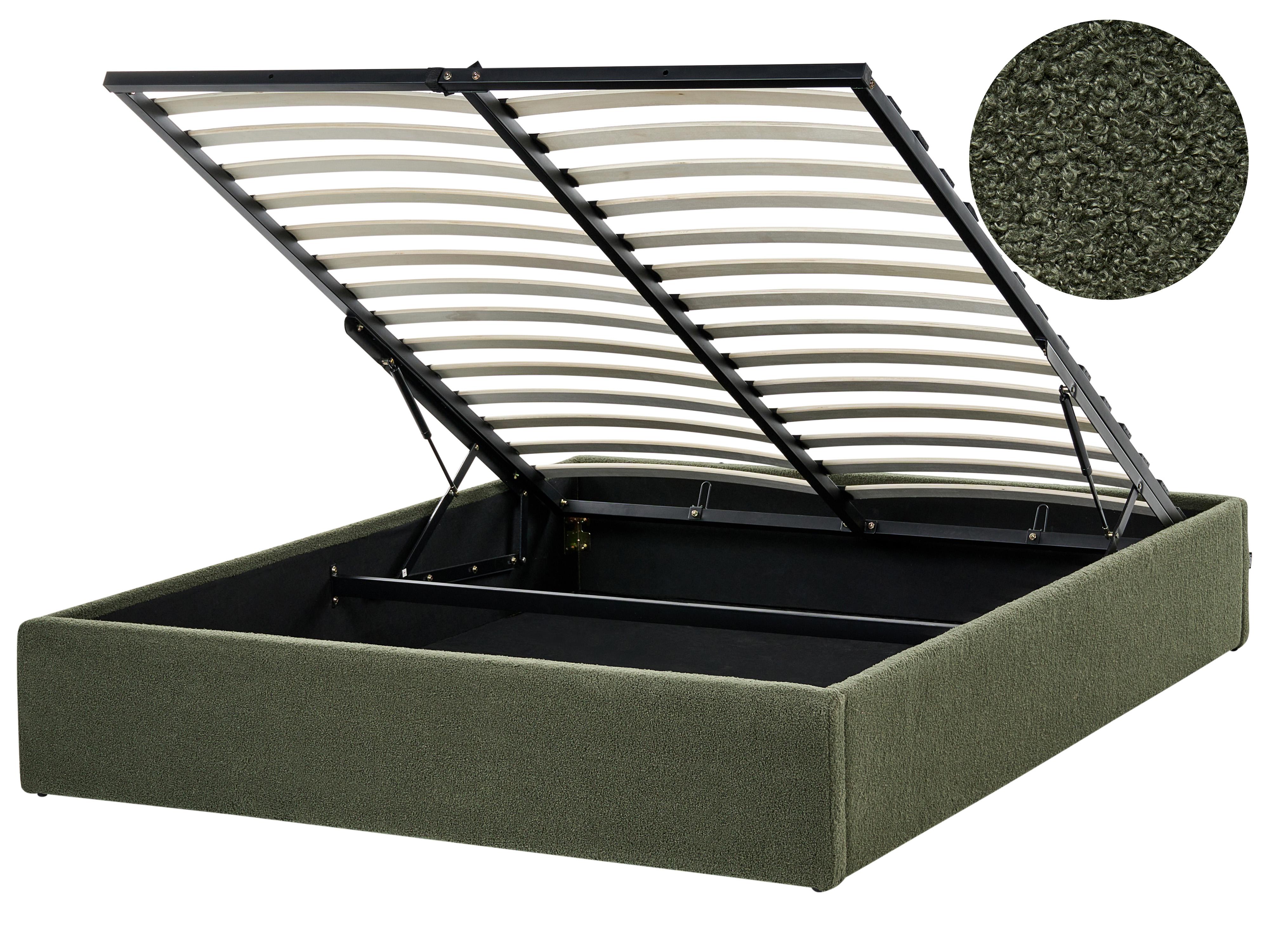 Opbergbed zonder hoofdbord Bouclé DINAN 140 x 200 cm Donkergroen