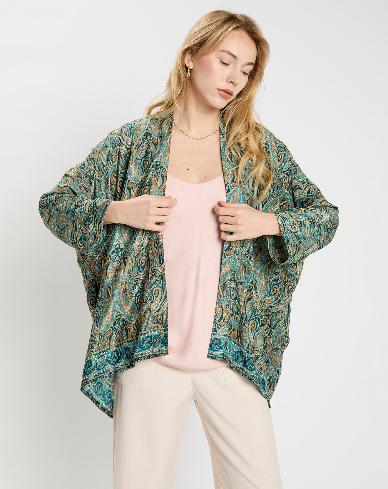 Lauren Vidal Kimono en Soie mélangée Sasha lazuli