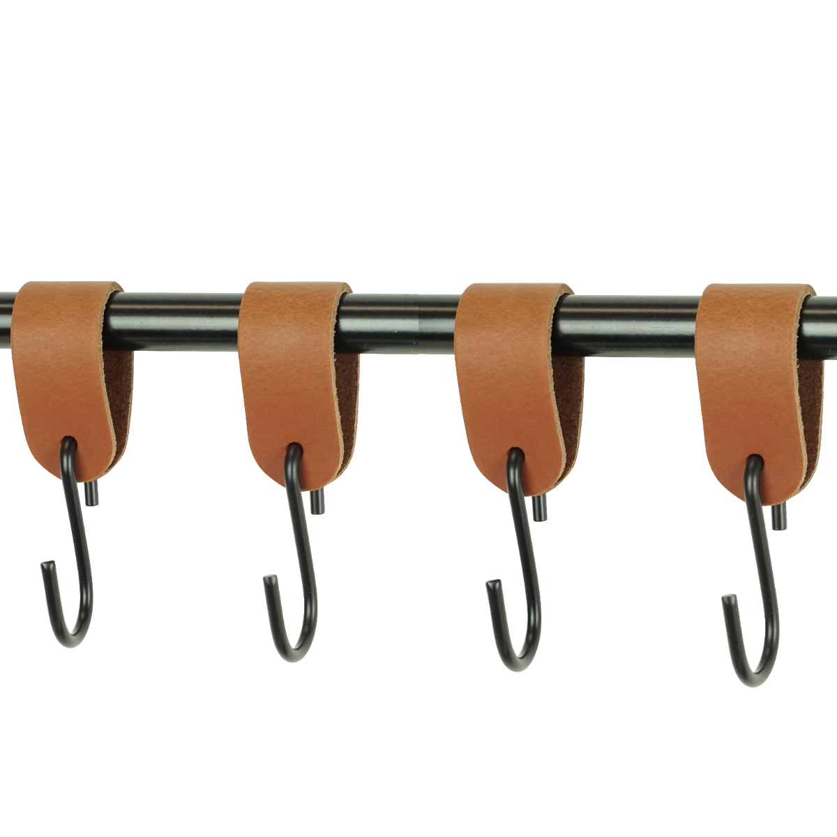 Leren S-haak hangers (set van 4) Cognac