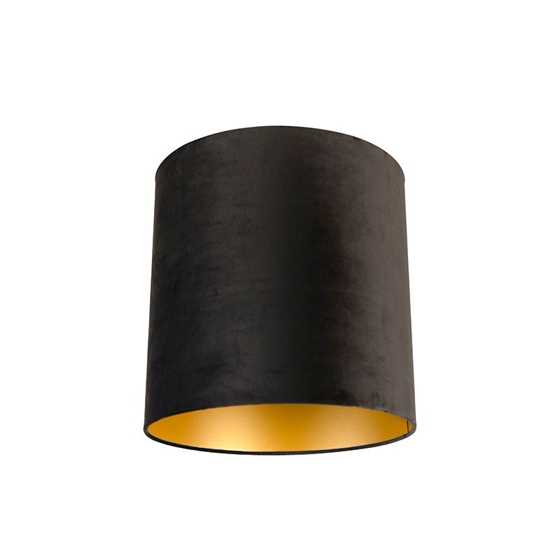 Velours lampenkap zwart 40/40/40 met gouden binnenkant