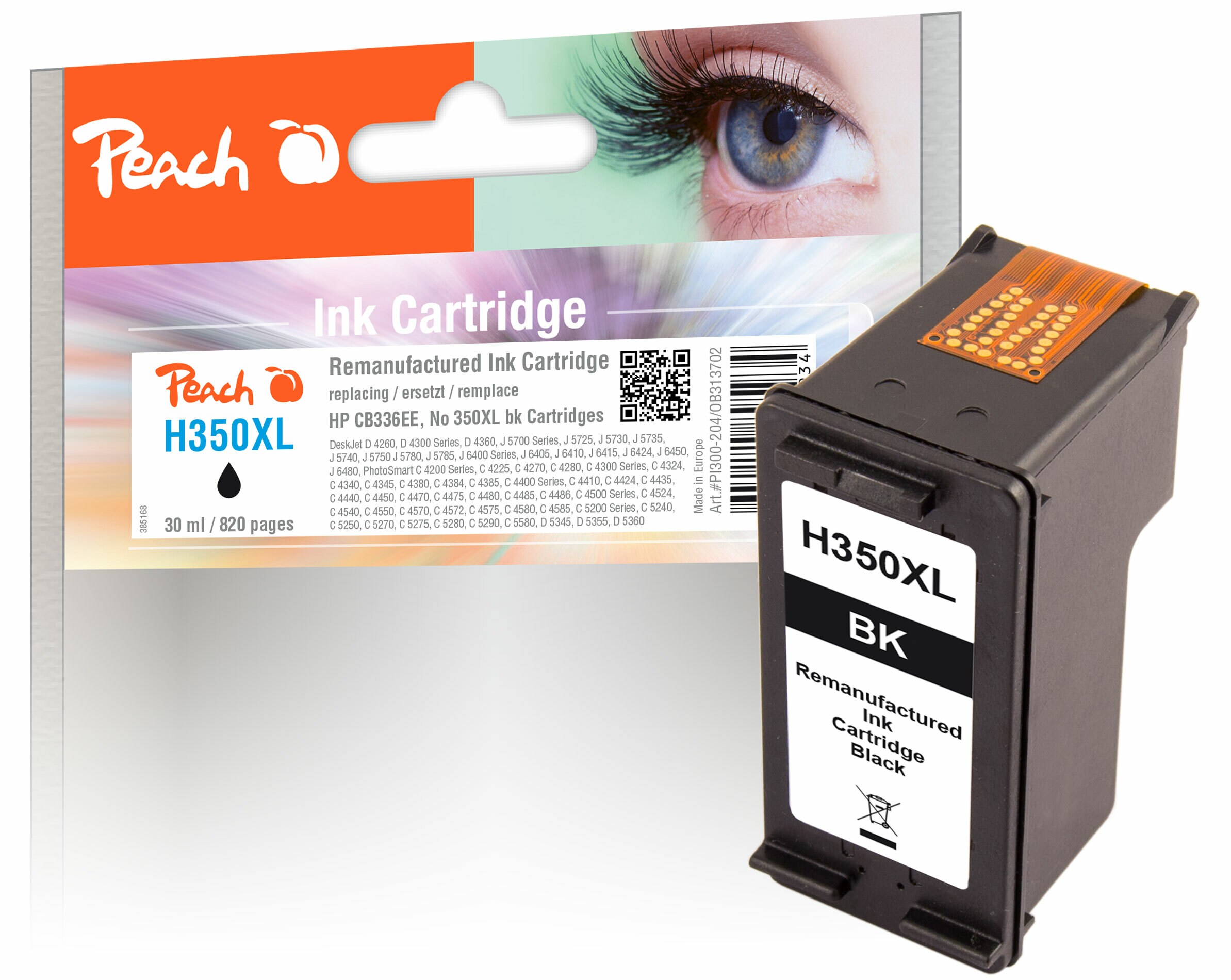 Peach HP 350 XL Druckkopf XL bk ersetzt HP No. 350XL, CB336EE für z.B. HP DeskJet D 4200, HP DeskJet D 4260, HP DeskJet D 4300, HP DeskJet D 4360 (wiederaufbereitet)