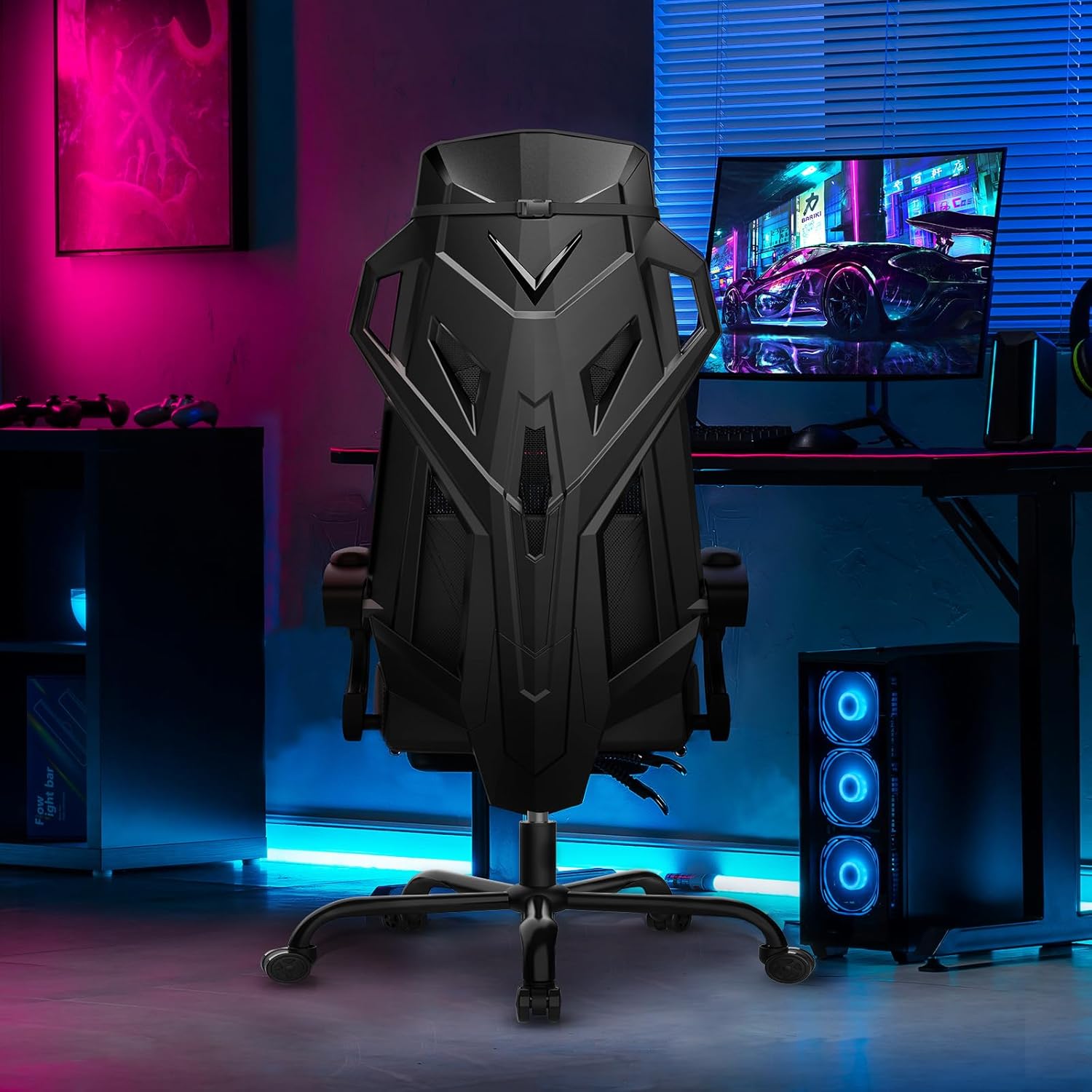 GTPLAYER Ergonomischer Bürostuhl Schreibtischstuhl Gamingstuhl Drehstuhl Verstellbarer Lordosenstütze Kopfstütze Rückenschonend Chefsessel mit Verbindungsarmlehnen Stummrädern schwarz
