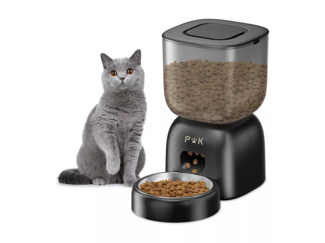 3L Distributeur Croquettes Chat Automatique Noir Mangeoire Automatique pour Chat, Peut Nourrir 4 Repas par Jour