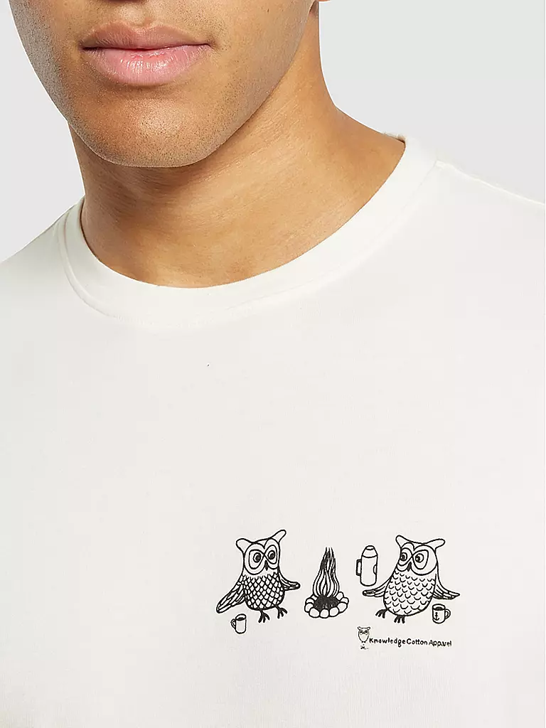 KNOWLEDGE COTTON APPAREL T-Shirt OWLS CHEST creme