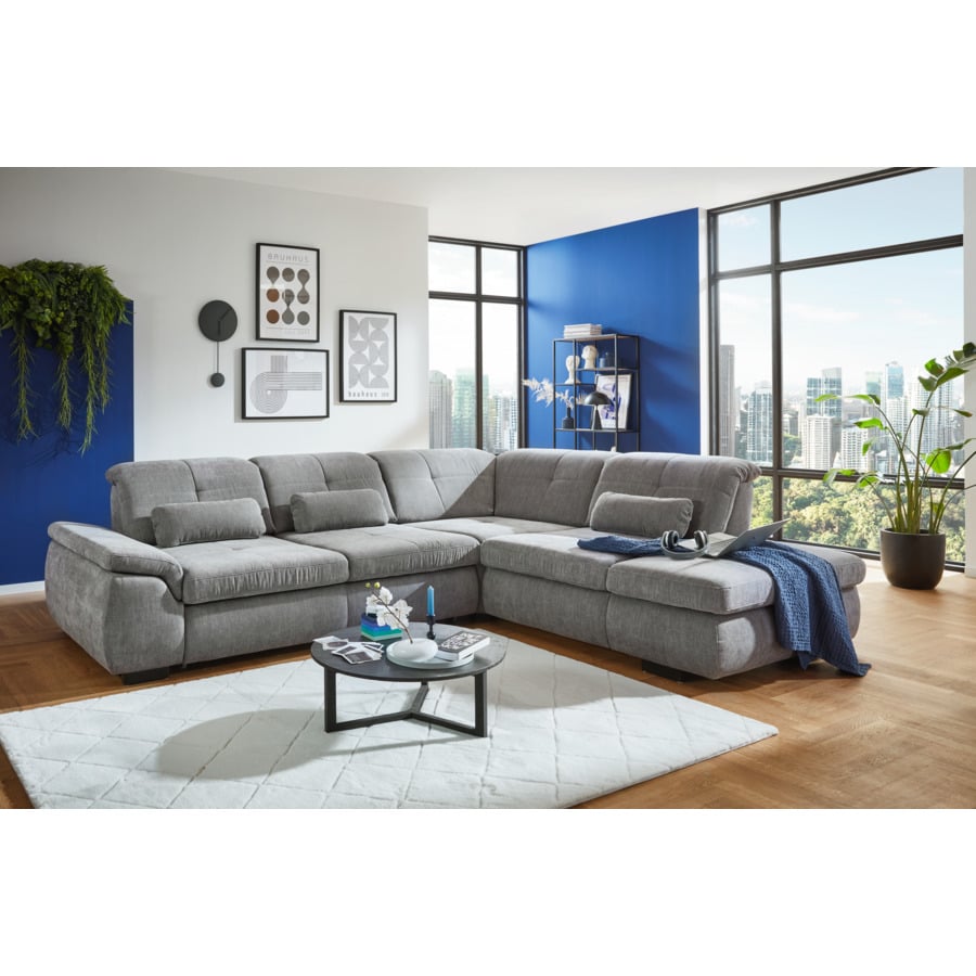 Ecksofa Potsdam Stoff grau Recamière links elektrisch
