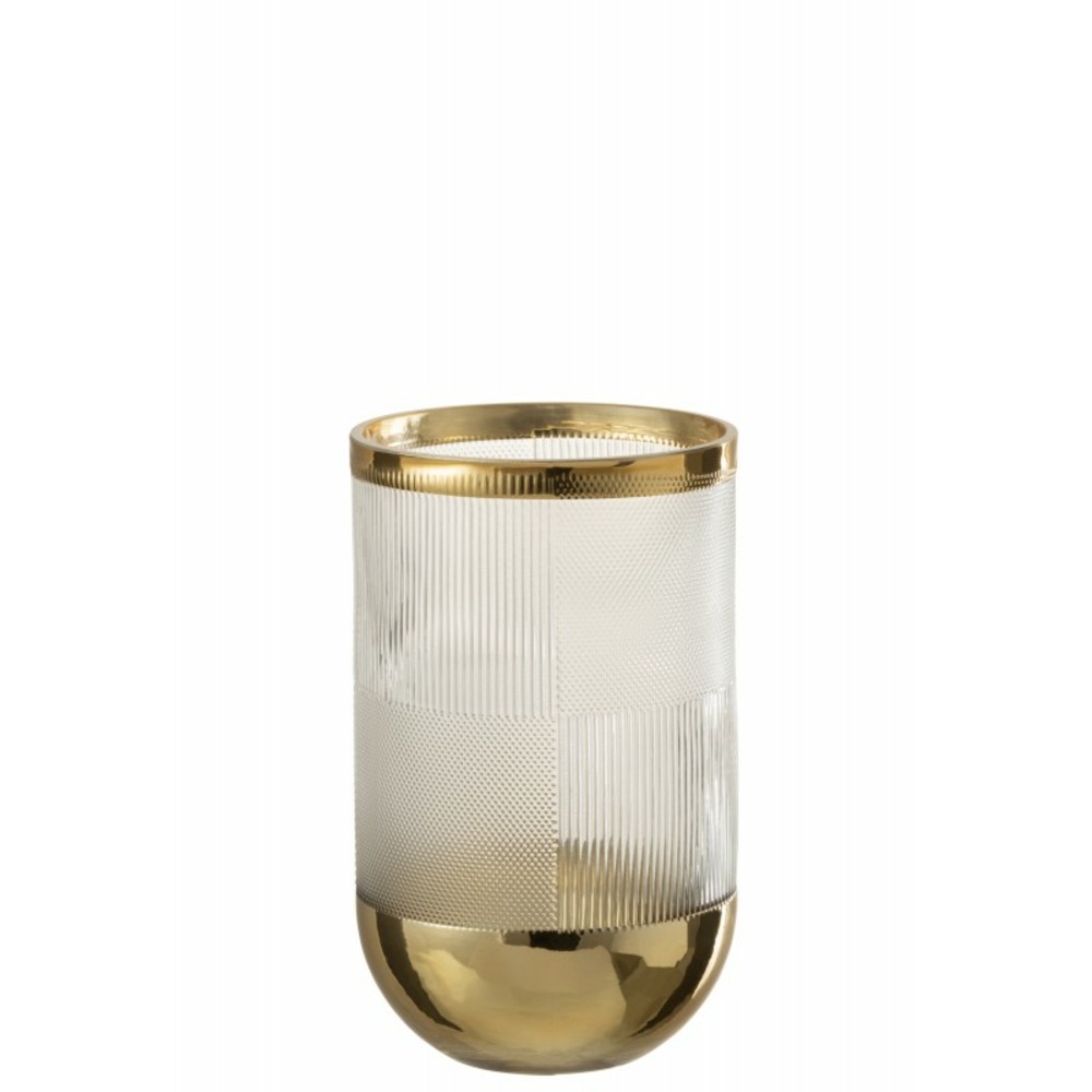 Vase cylindrique avec motif en verre à fond or 13x21cm