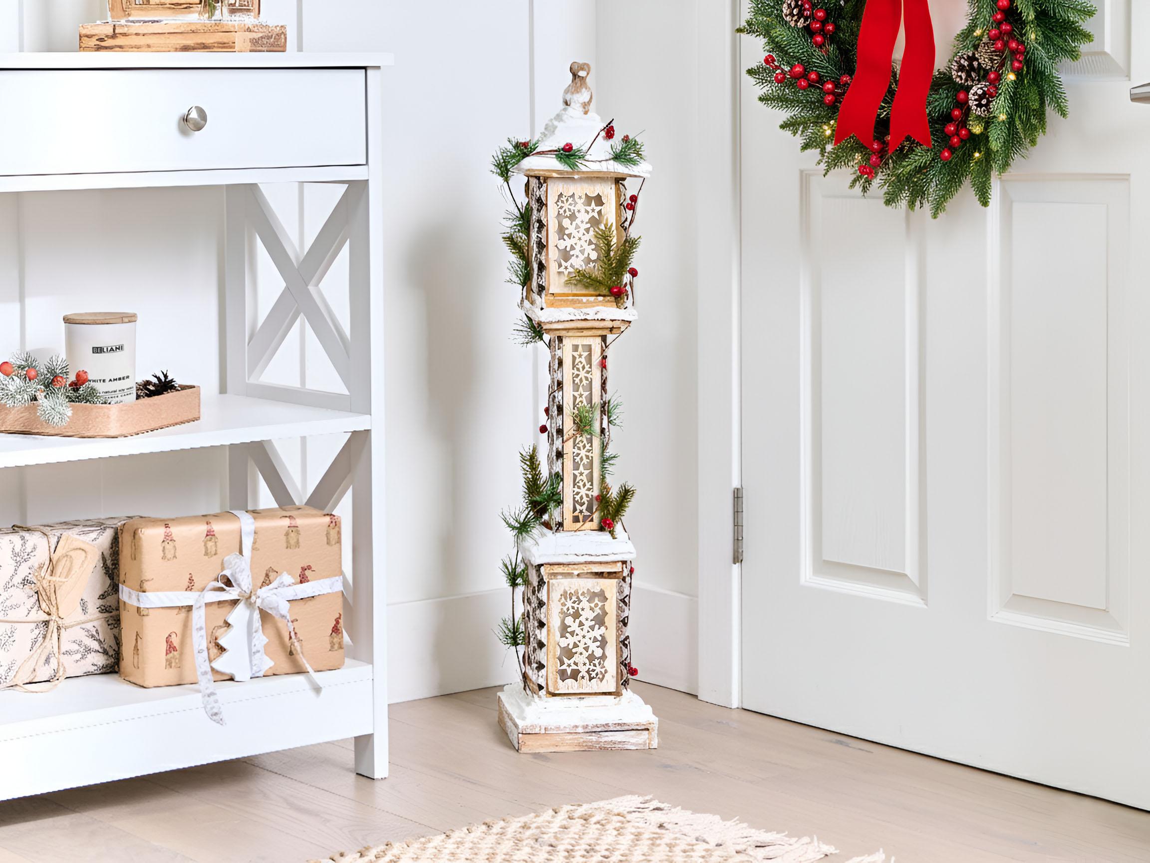 Kerstdecoratie LED LENTIRA Kerstlantaarnpaal 80 cm Lichtbruin