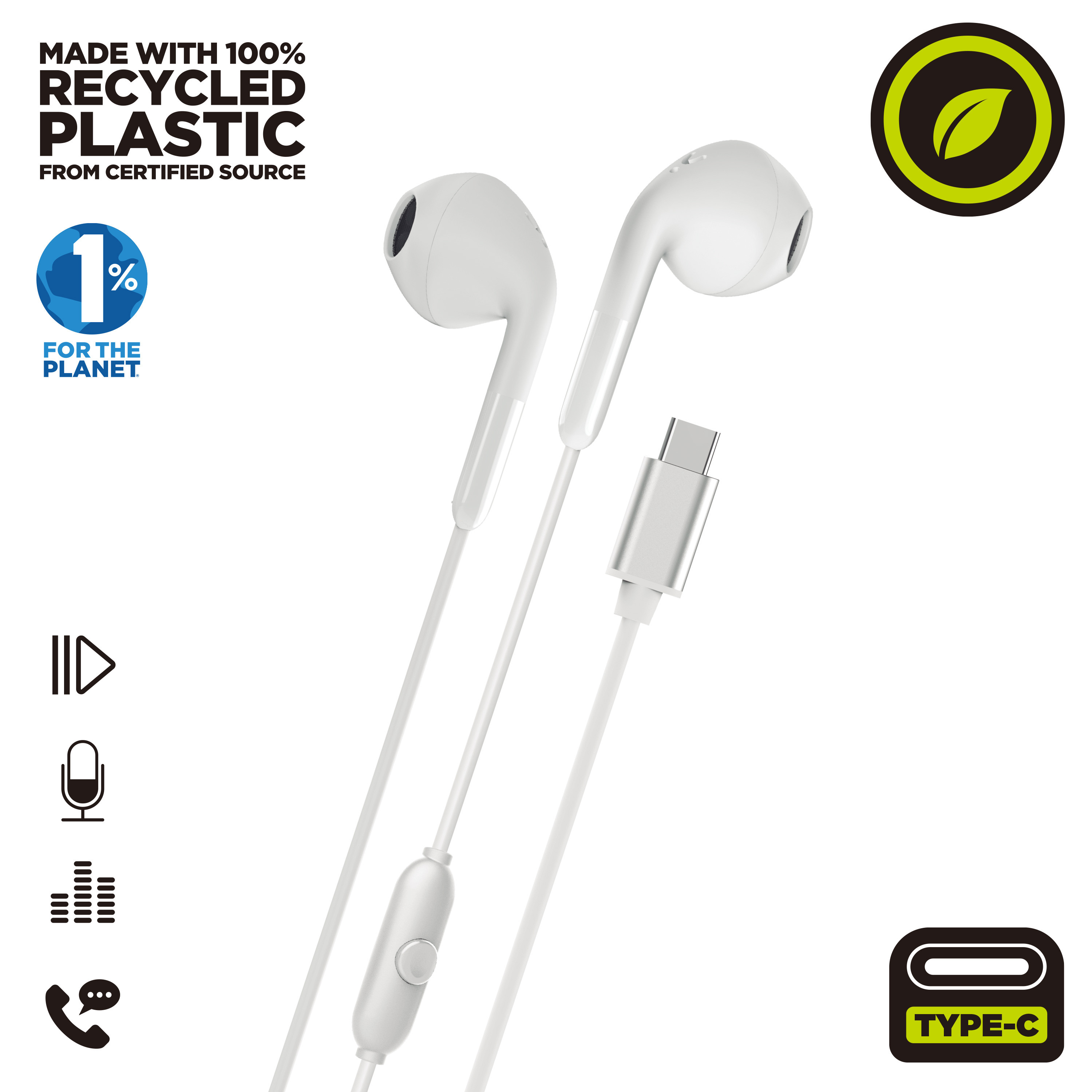 Fones de ouvido estéreo Muvit para carregamento E58 Tipo C