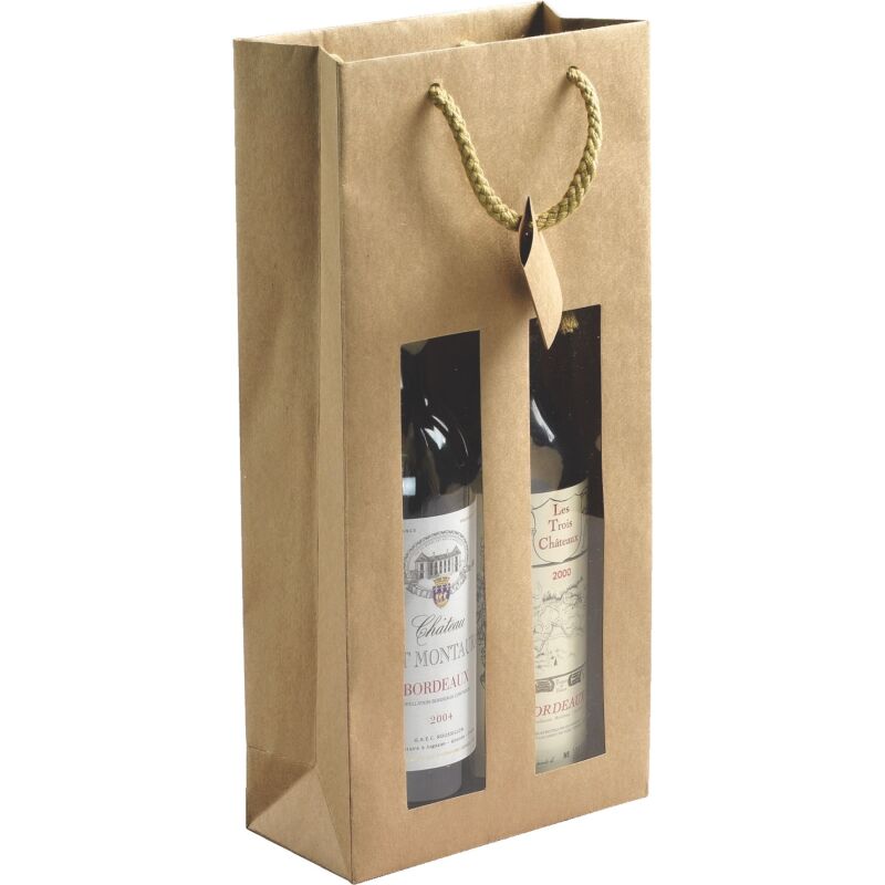 Sac 2 bouteilles kraft naturel brun - Paquet de 10