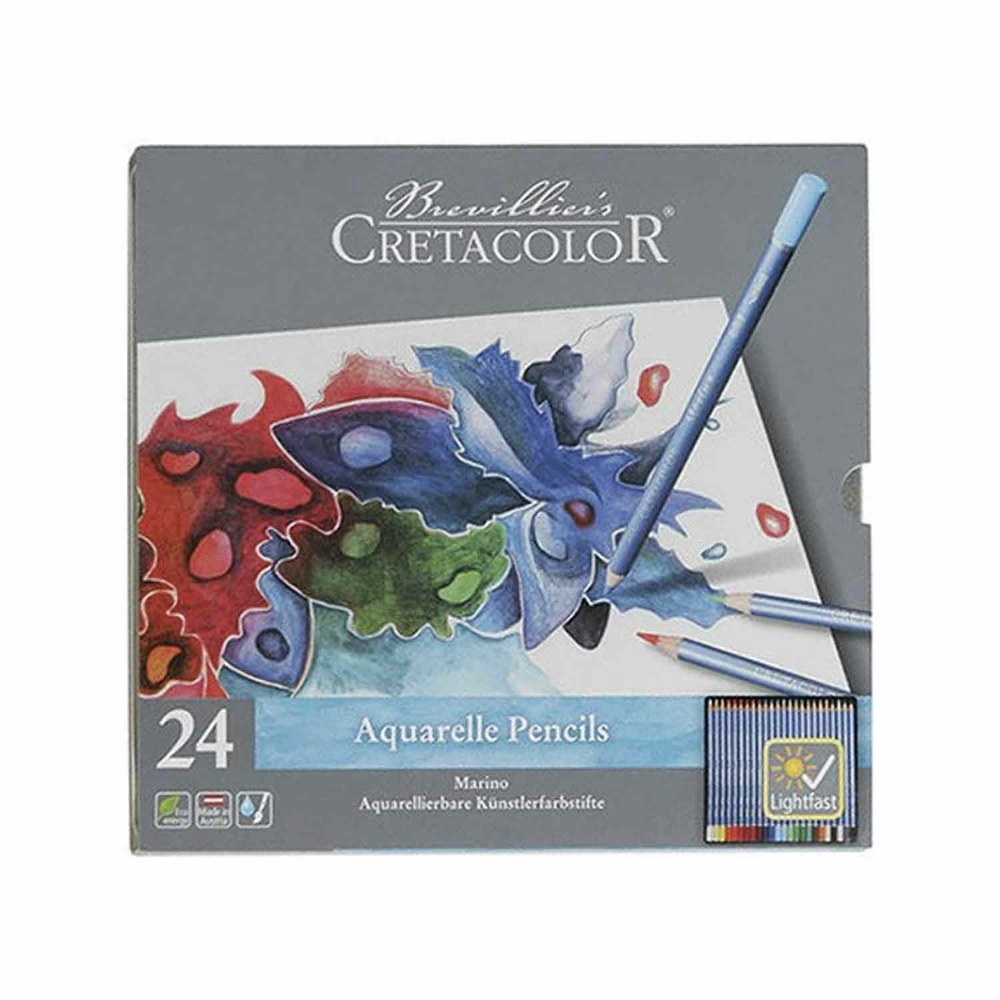 Set 24 crayons de couleur aquarellables - boîte métal - marino