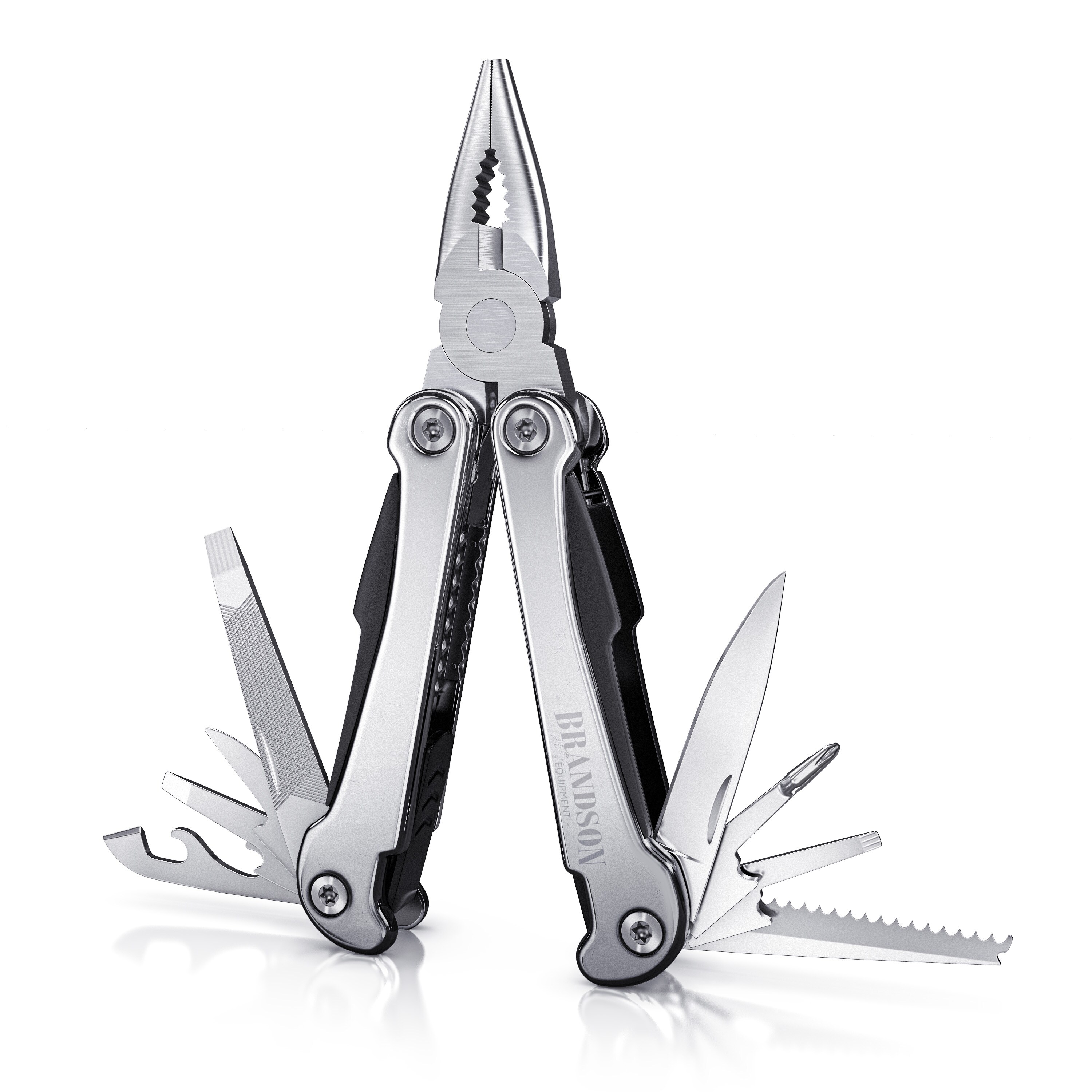 Brandson Multitool 13 in 1 - Multifunktionswerkzeug 10,5 cm - Zange Säge Messer Kartonöffner Feile Drahtschneider Flaschen- und Dosenöffner
