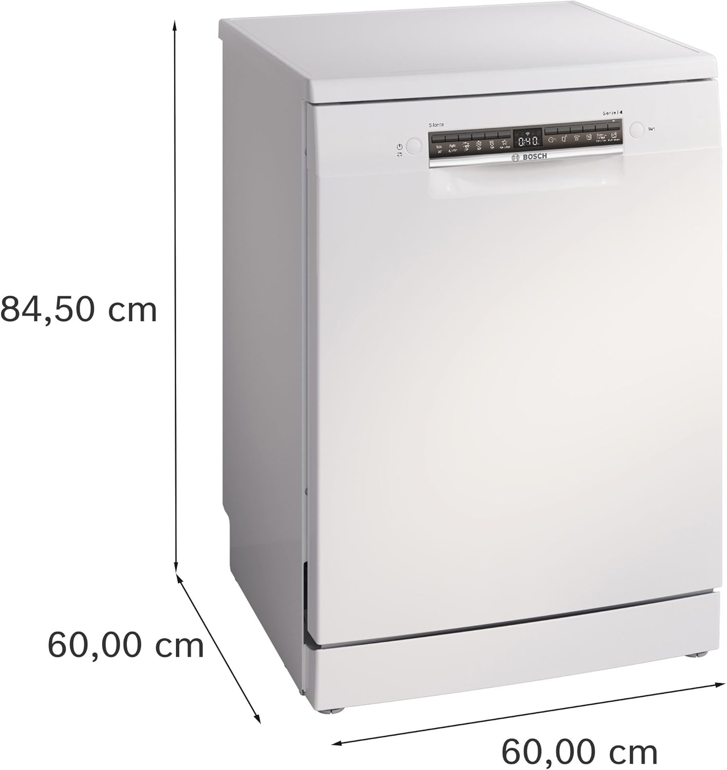 Bosch Geschirrspüler 60 cm, Freistehend, Silence Programm, VarioFlex-Körbe und VarioSchublade - Flexibilität und Komfort beim Beladen, Automatisierte Startzeit, Extra Trocknen, SMS4HVW14E, Weiß