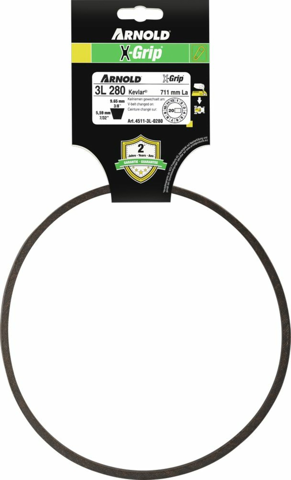Courroie trapézoïdale x-grip v de type 3l280