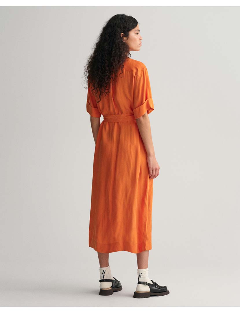 Orange Midi Dress in Linen