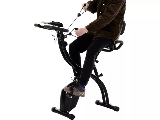 Vélo d'appartement pliant 8 niveaux de résistance magnétique dossier selle réglable poignées ergonomiques écran LCD multifonction suspensions support tablette acier noir
