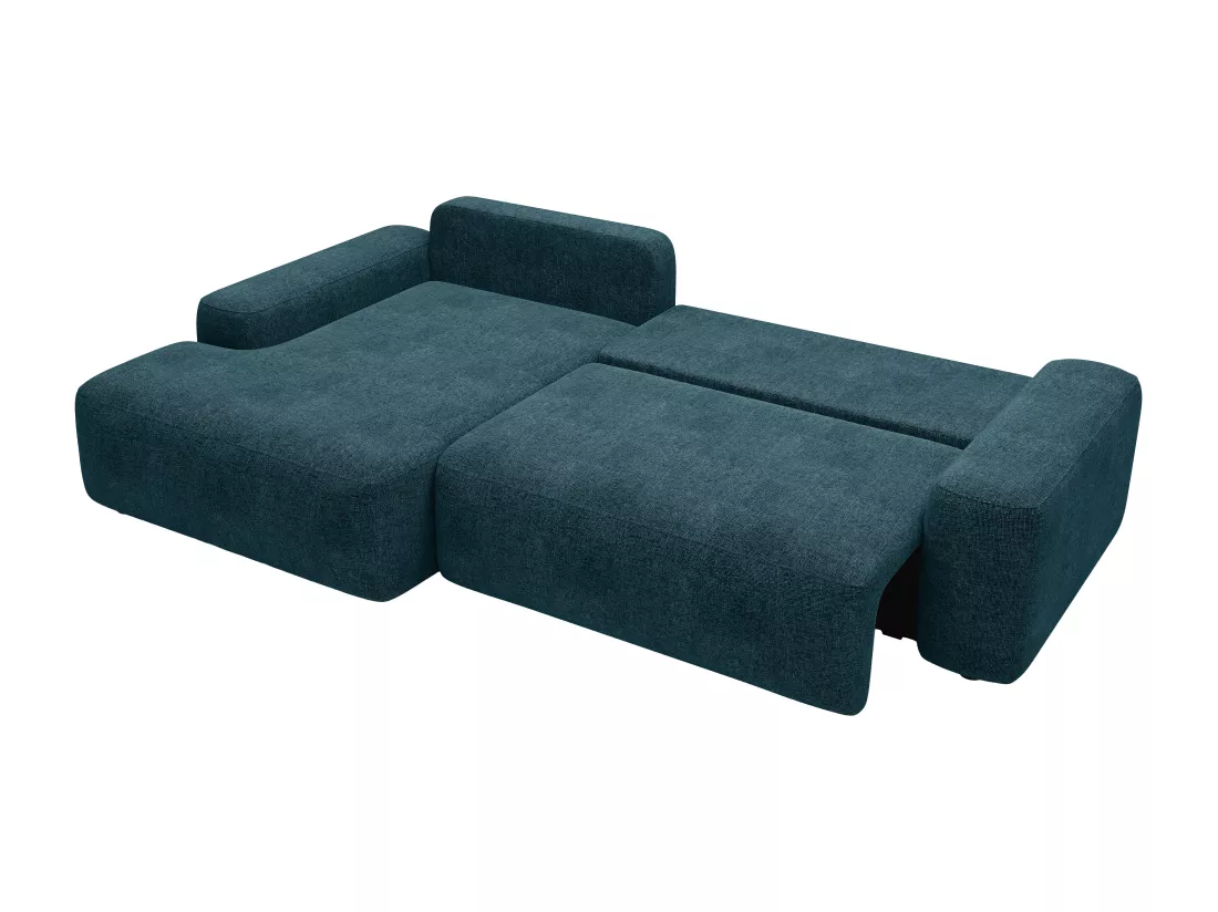 Canapé d'angle gauche convertible en tissu texturé bleu DAVISO