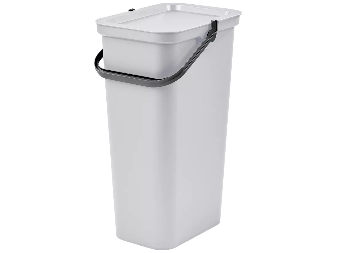 Set de 3 poubelles 40L blanc avec poignée