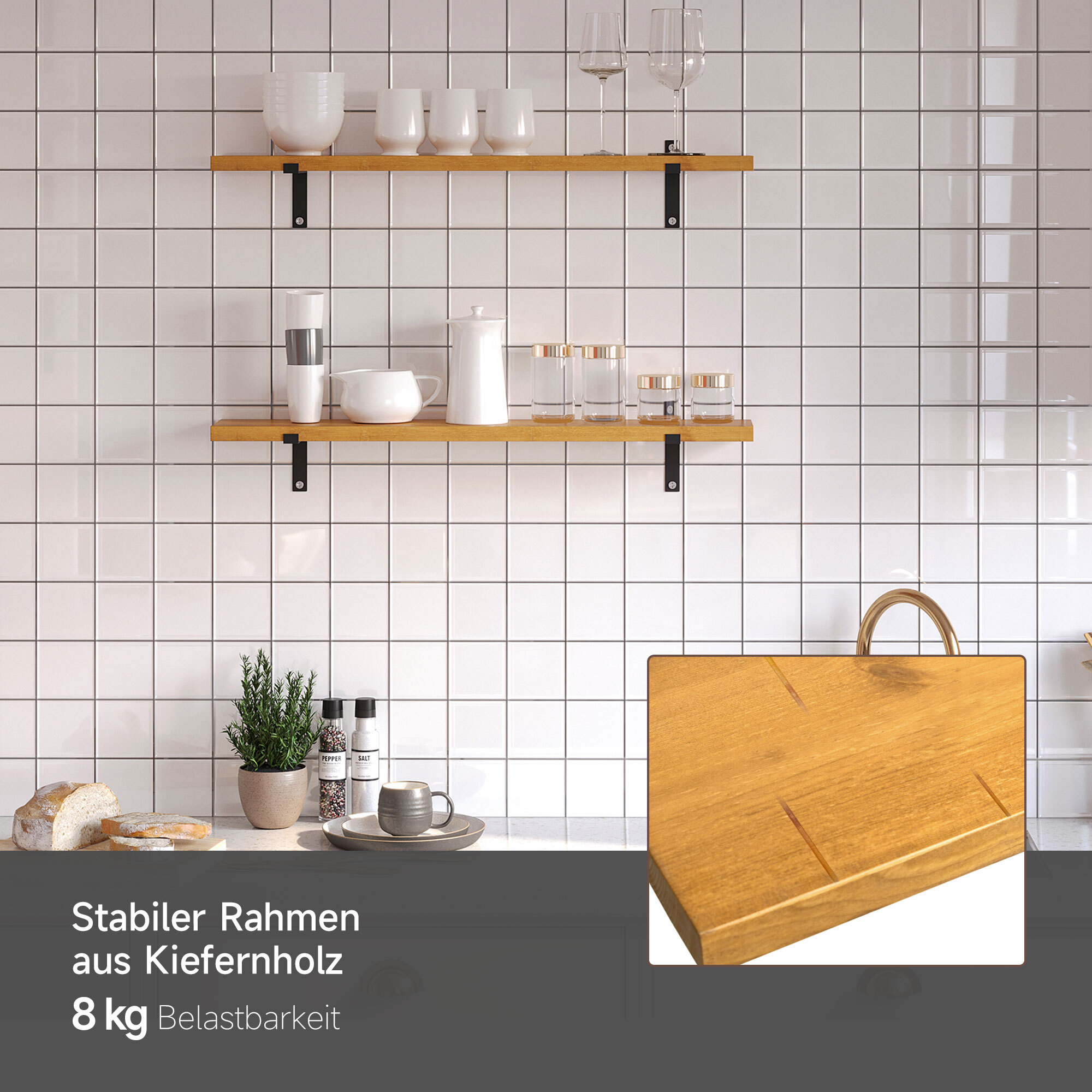 HOMCOM Wandregal mit Holzrahmen braun 90L x 15B x 2,5H cm