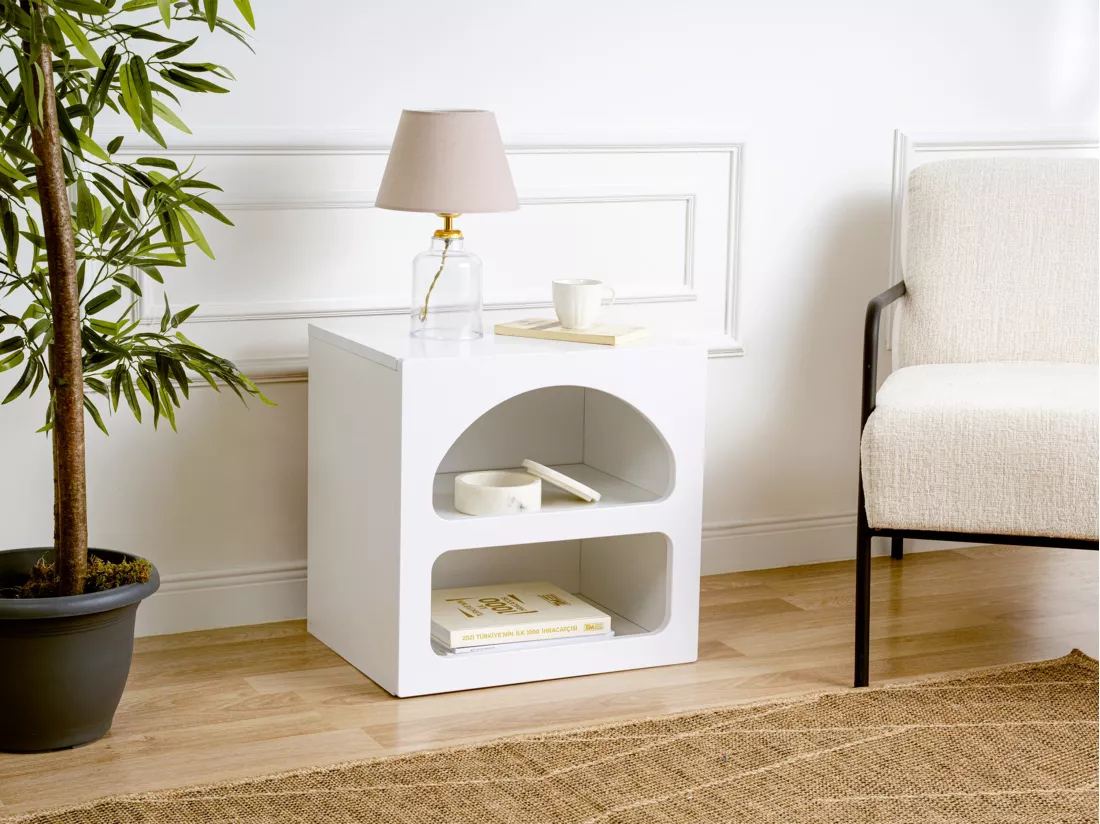 Table de chevet avec rangements - Blanc - LUELA