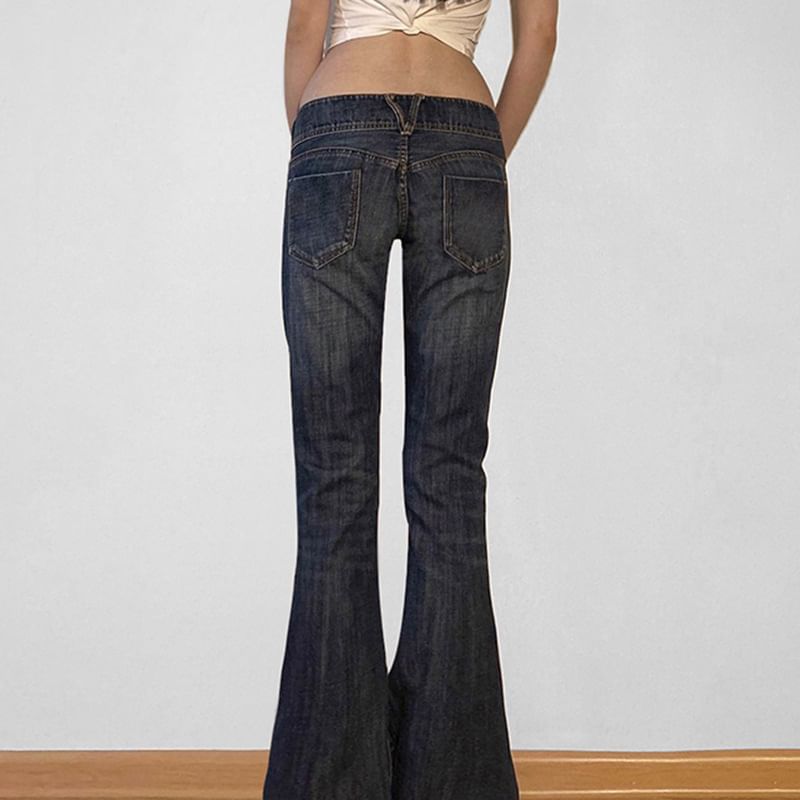 Honet - Low Rise Washed Slim-Fit Boot-Cut Jeans