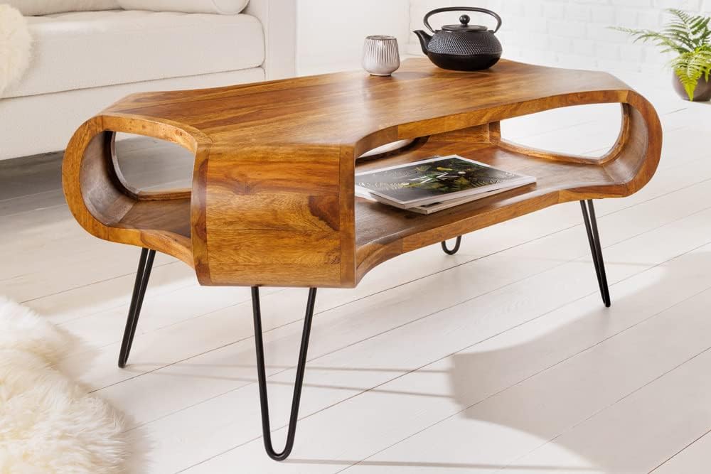 riess-ambiente.de Design Couchtisch Organic Living 100cm Sheesham Stone Finish Massivholz Handmade Hairpin Legs