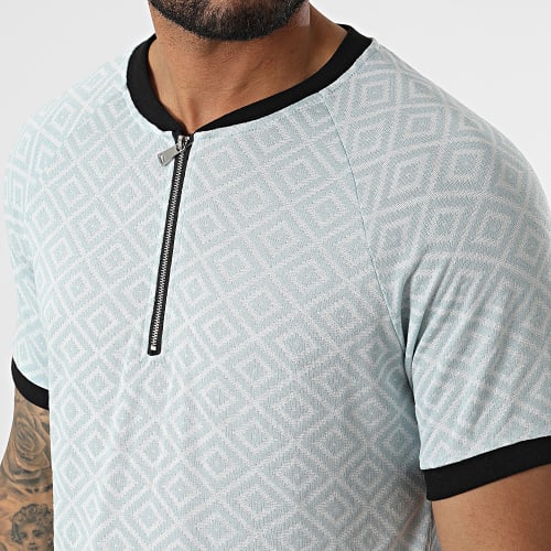 Ensemble Tee Shirt Col Zippé Short Jogging C5846-C8152 Bleu Clair