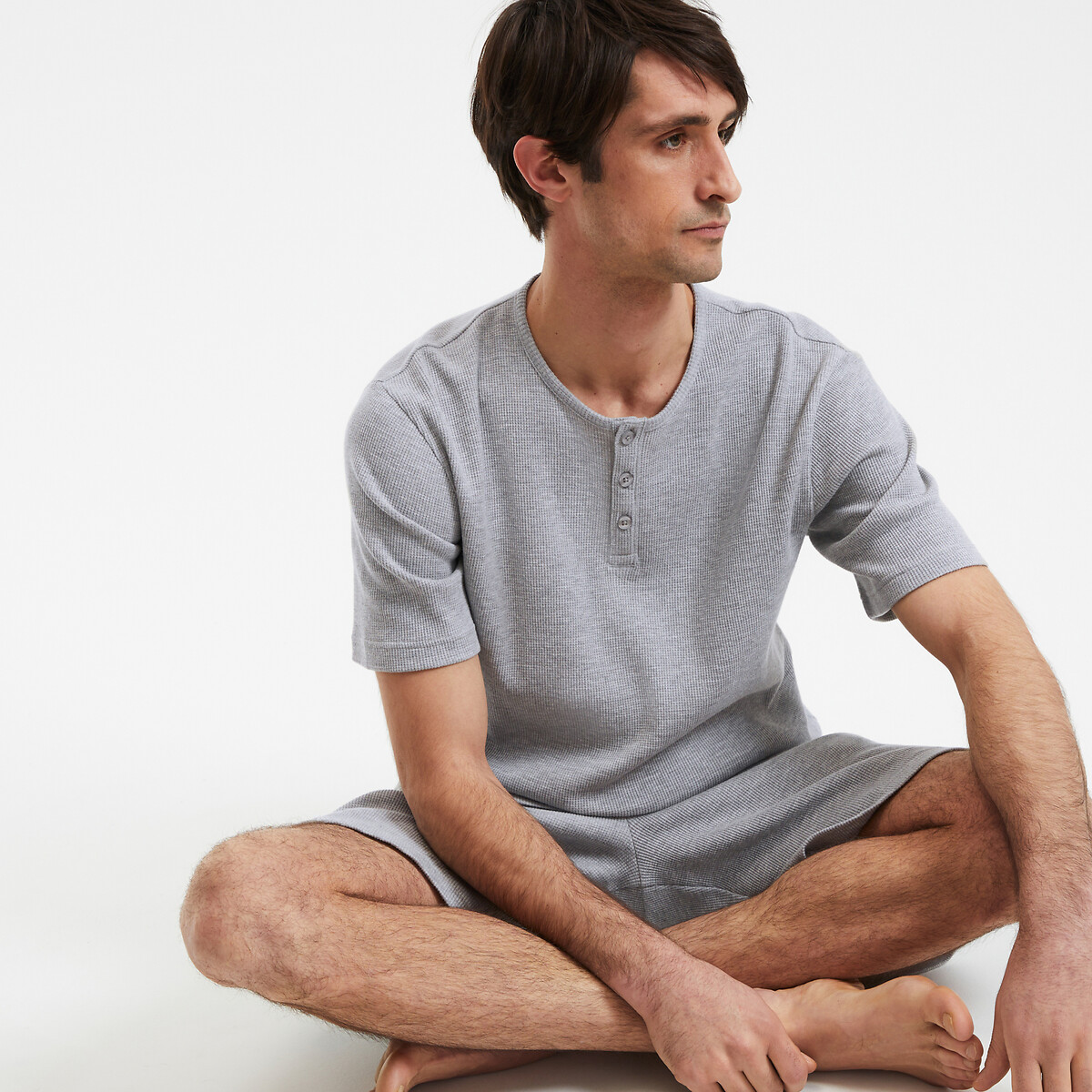 COLEÇÃO LA REDOUTE<br>Camiseta shorts de pijama com gola tunisiana e mangas curtas