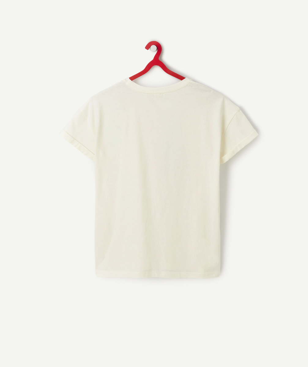 t-shirt fille en coton bio écru avec messages summer colorés