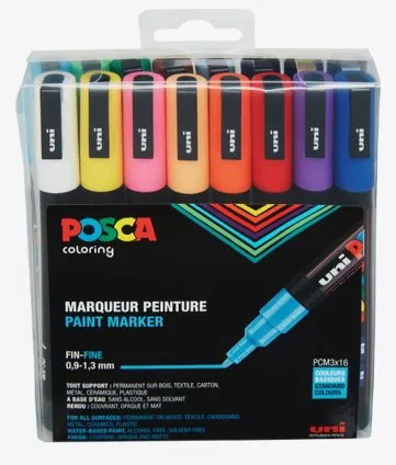 Paintmarker POSCA PC-3M - med 16 stk. ass. farver