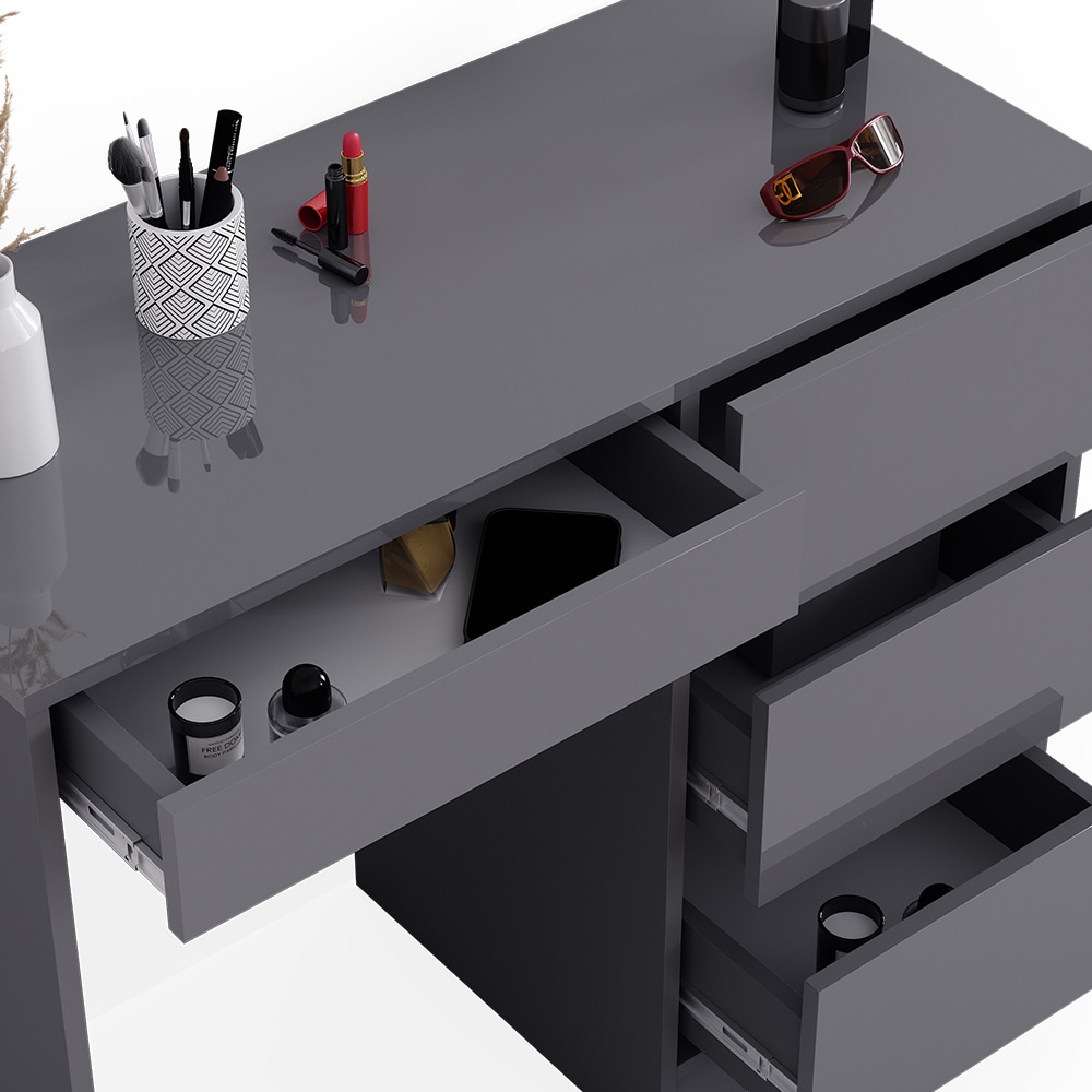 Vicco Schminktisch Sherry Anthrazit Hochglanz 90 x 75 cm Frisiertisch Schubladen
