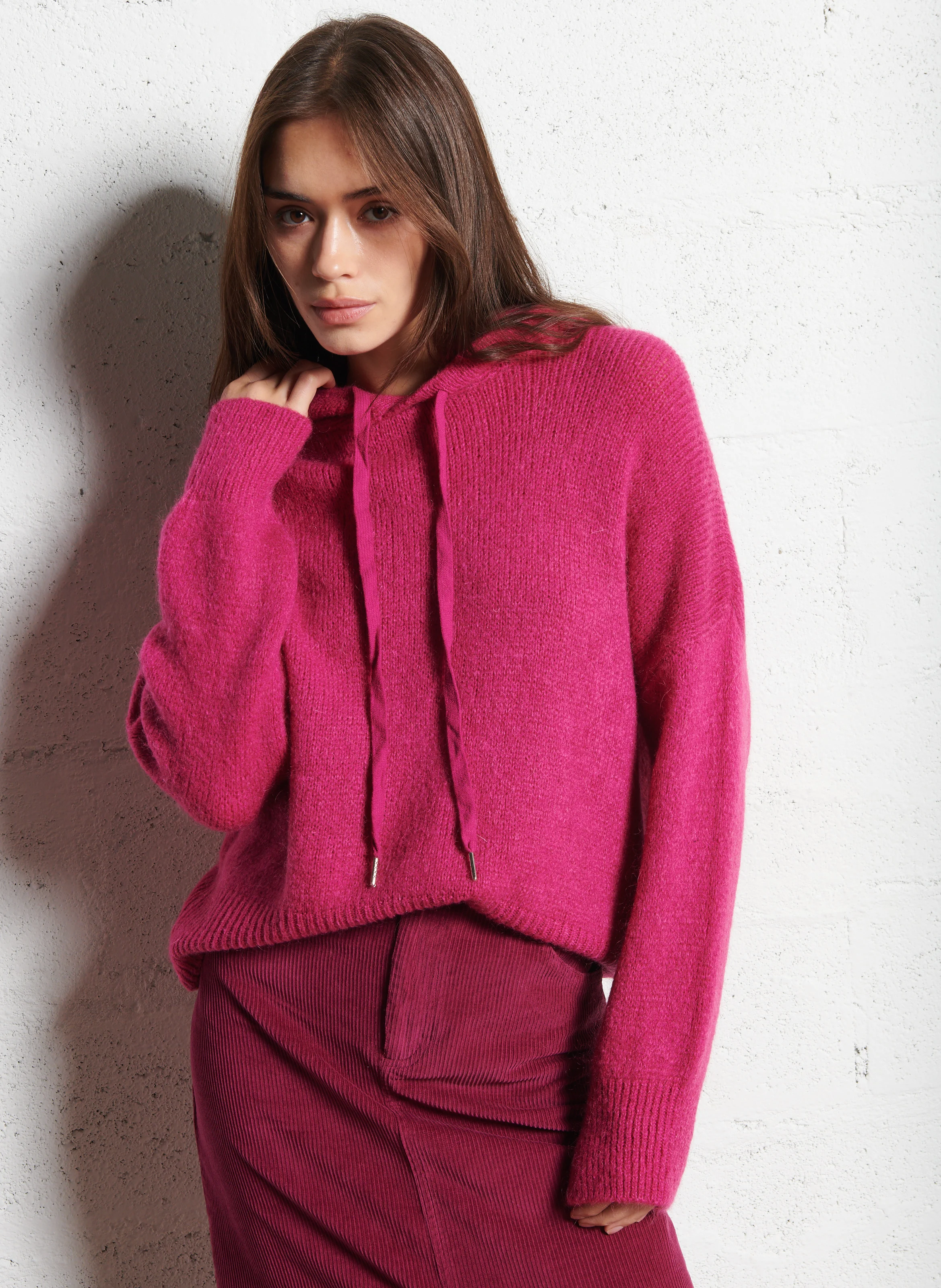 MAYLIE - Pull col rond à capuche | Rose