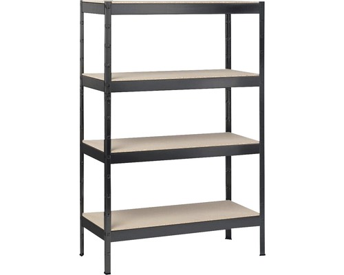 Robuuste stellingkast Schulte, zwarte structuurlak, 180x100x40 cm, 4 houten legplanken, draagvermogen 600 kg