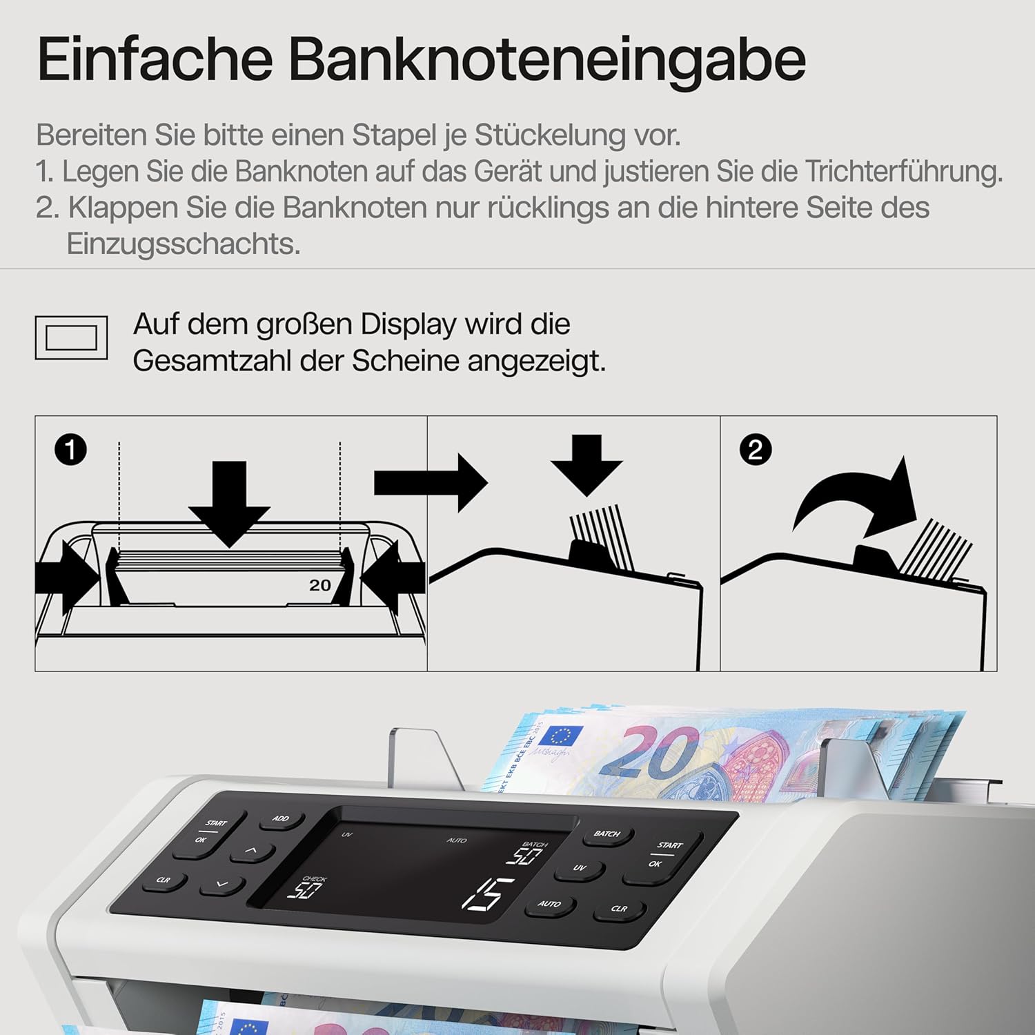 Safescan 2210 Geldzählmaschine, zählt sortierte Banknoten - Banknotenzähler mit 2-facher Echtheitsprüfung - zählt sortierte Banknoten Aller Währungen