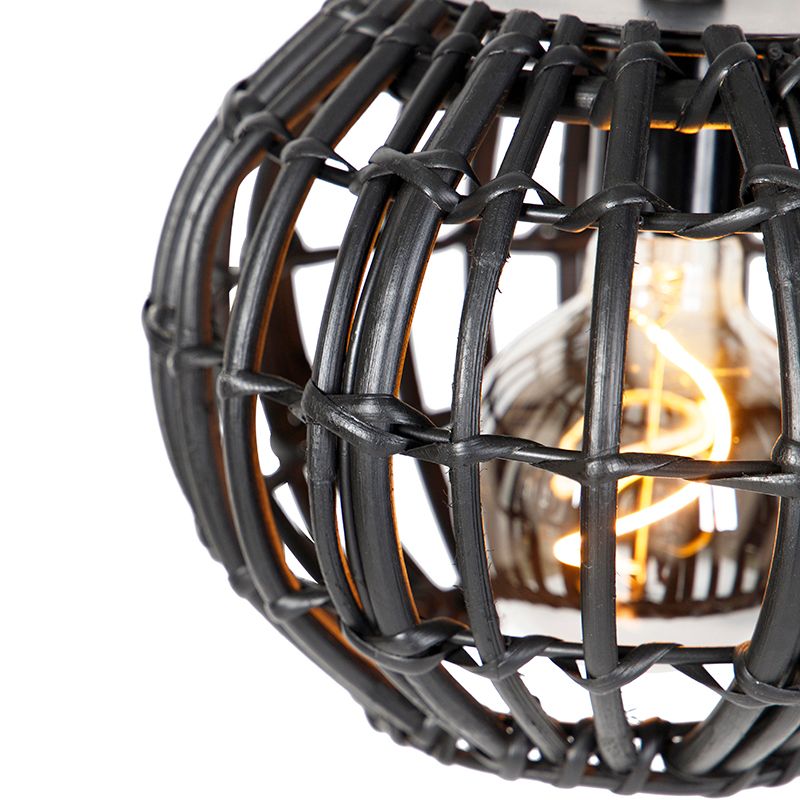 Landelijke hanglamp zwart langwerpig 3-lichts - Canna