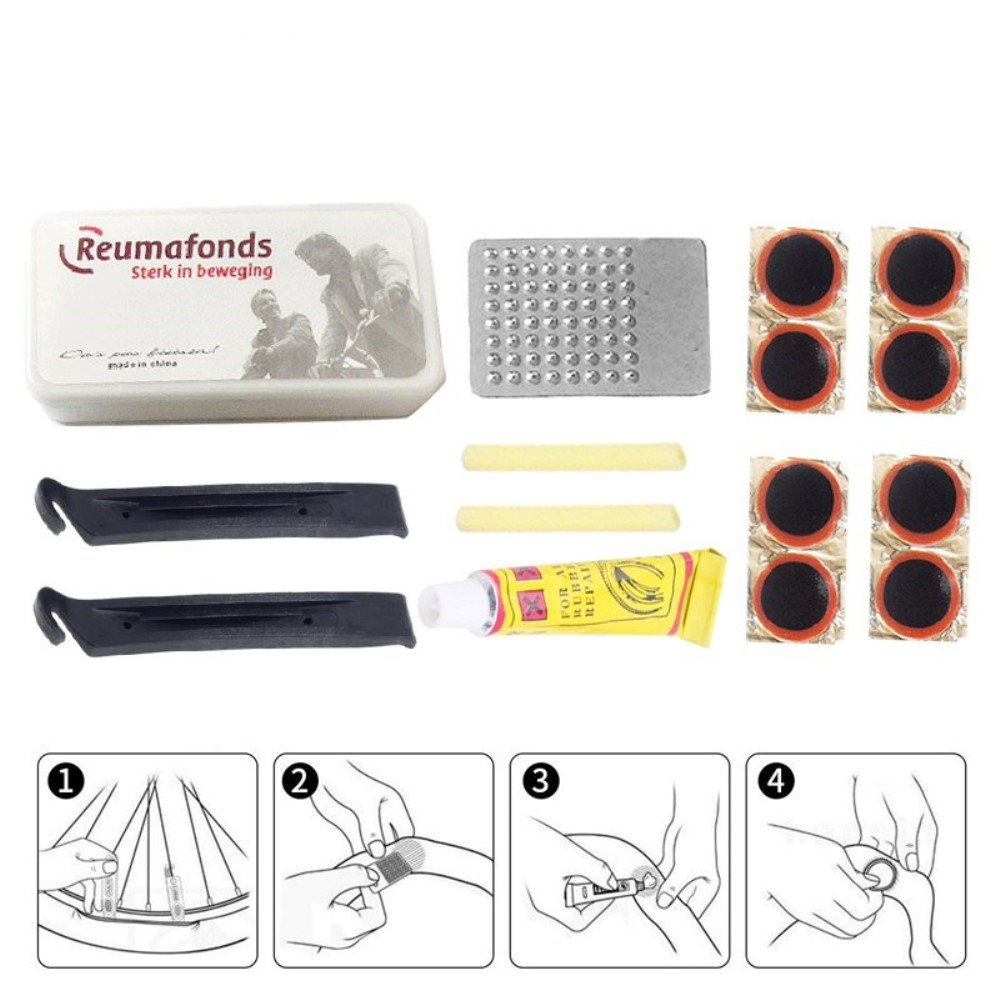 (15-tlg. Set) Velo Fahrrad Flickzeug Werkzeug Kit Reifenreparatur-Set / Multitool - Schwarz