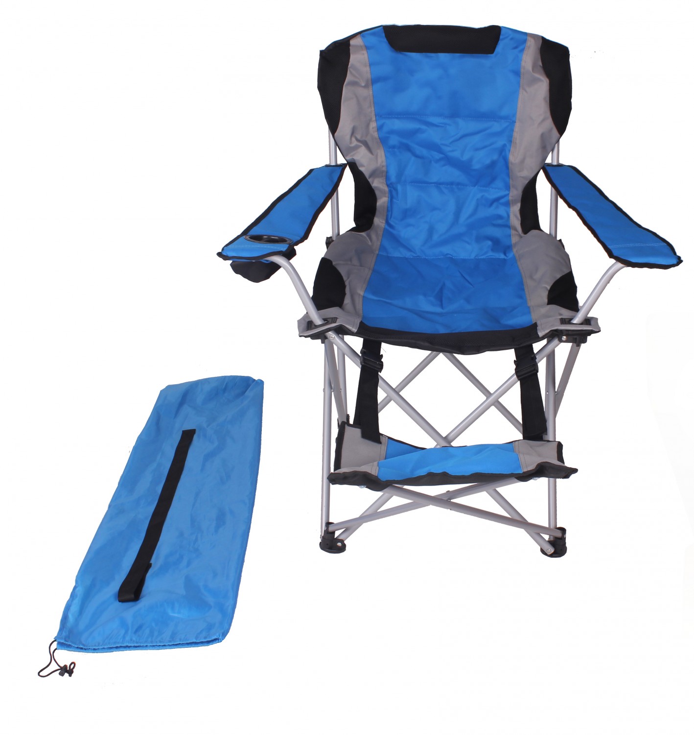 Luxus Campingstuhl mit Fussablage blau
