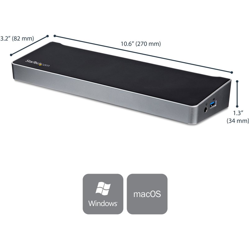 StarTech.com Station d'Accueil USB-C 4K, Station d'Accueil pour Triple Moniteur UHD 4K, Mac et Windows, USB C vers HDMI et DisplayPort, 60W Power Delivery, Hub 5x USB 5Gbps