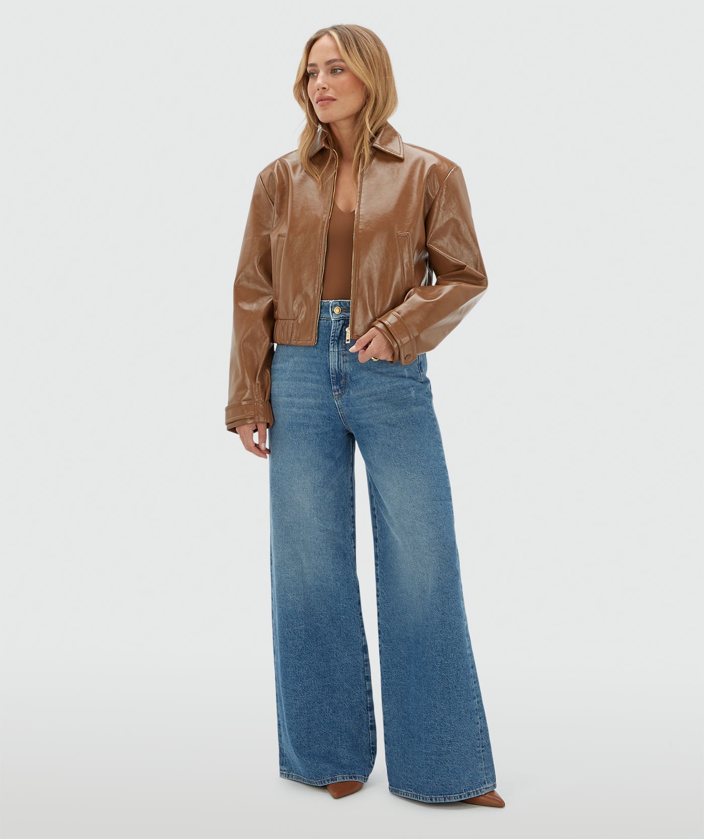 JV-PEADEN bomber jacket in laklook - cognac