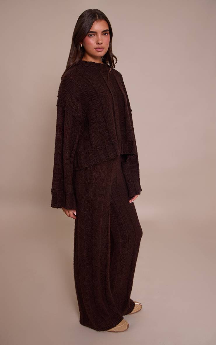 Dark Chocolate Pantalon En Maille Côtelée Épaisse