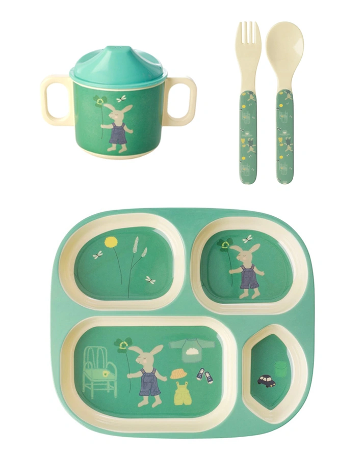 Geschirr-Set GREEN BUNNY PRINT 4-teilig in grün