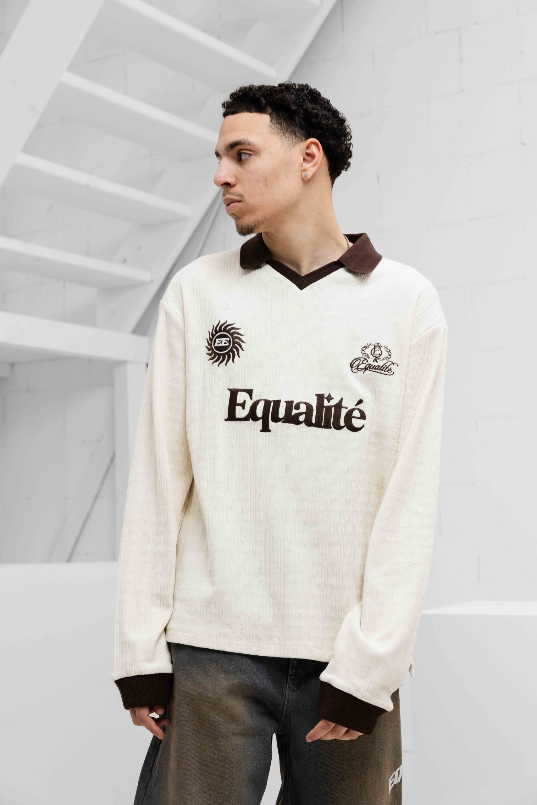 Equalité Ash Knit Longsleeve Polo Heren Gebroken Wit