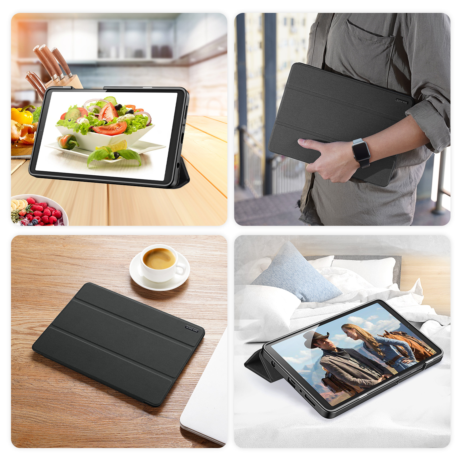 Samsung Galaxy Tab A11 / A9 Tasche Smart Cover Hülle Stoff Design - Schwarz