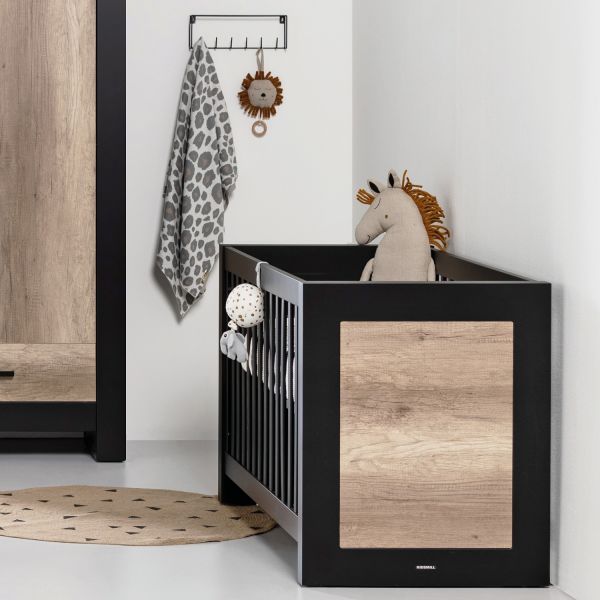 Kidsmill Long Island Babybed Zwart / Oldwood 70 x 140 cm