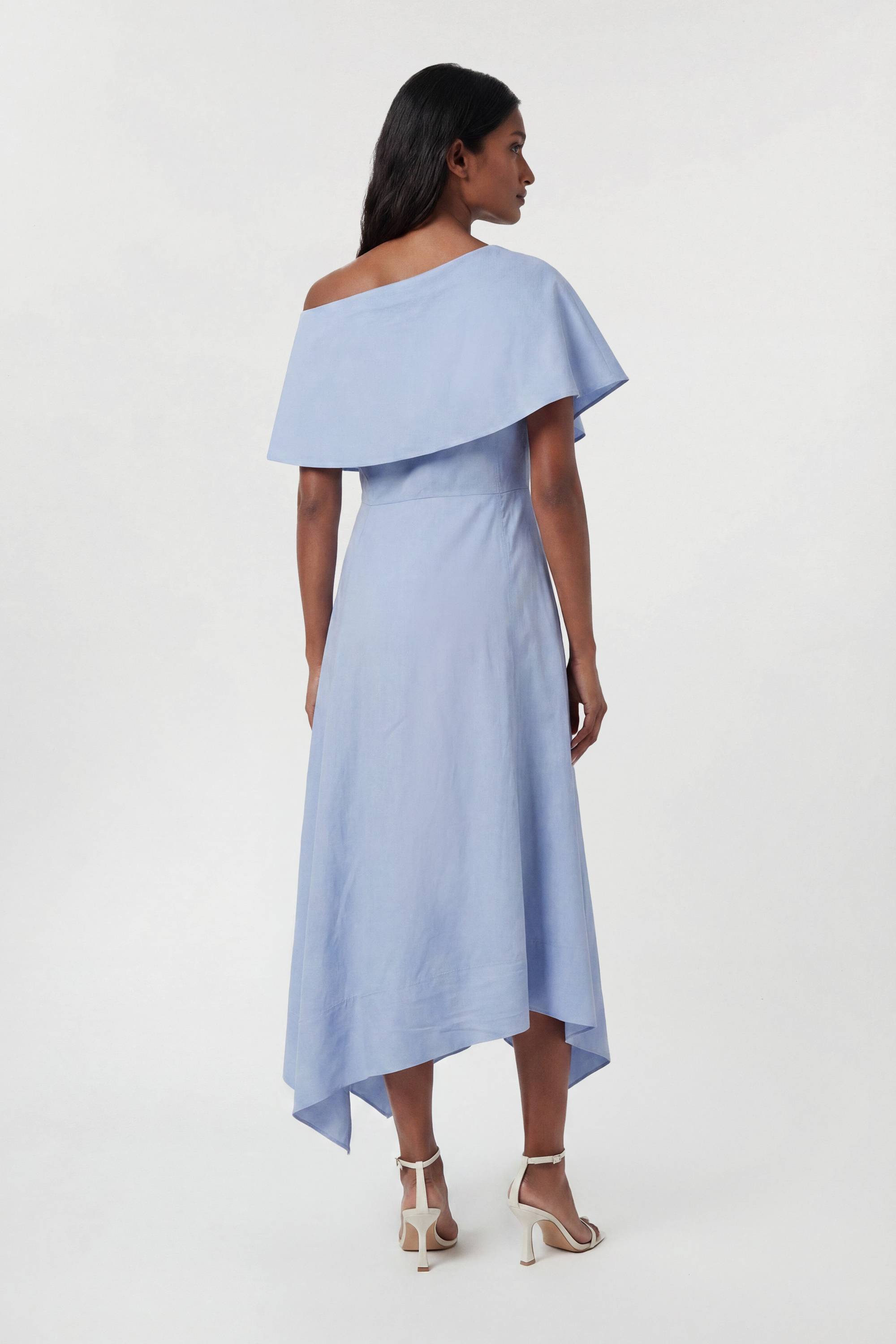 KarenMillen Robe Midi Premium En Viscose Lin À Col Asymétrique Et Jupe Ample Ajustée