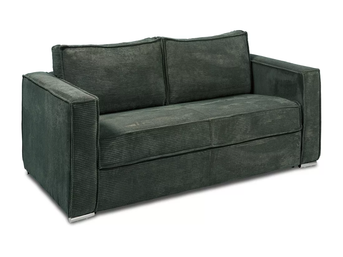 Canapé 4 places convertible express en velours côtelé vert sapin - Couchage 160 cm - Matelas 18 cm LORETO