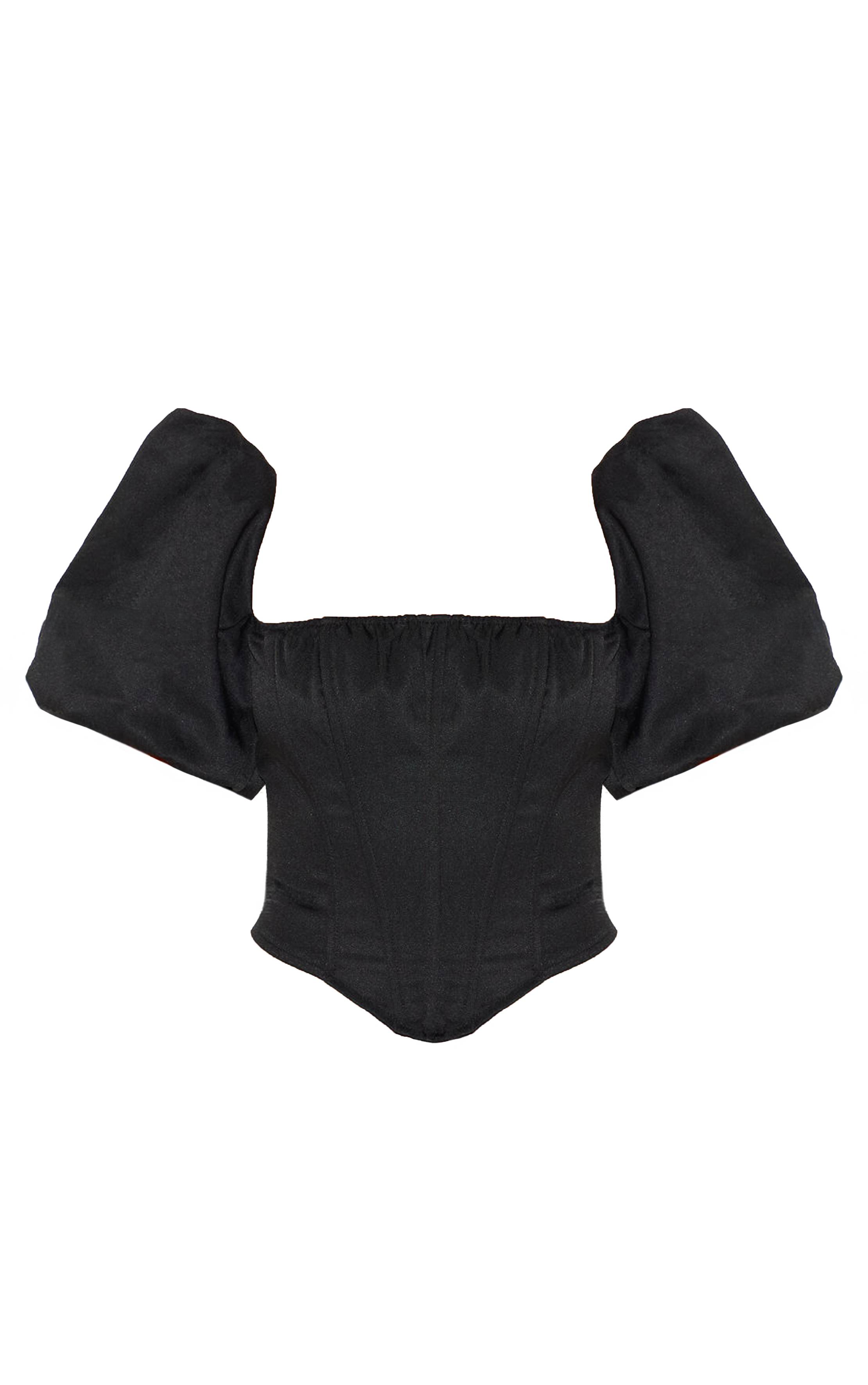 Noir Corset Tissé À Manches Bouffantes
