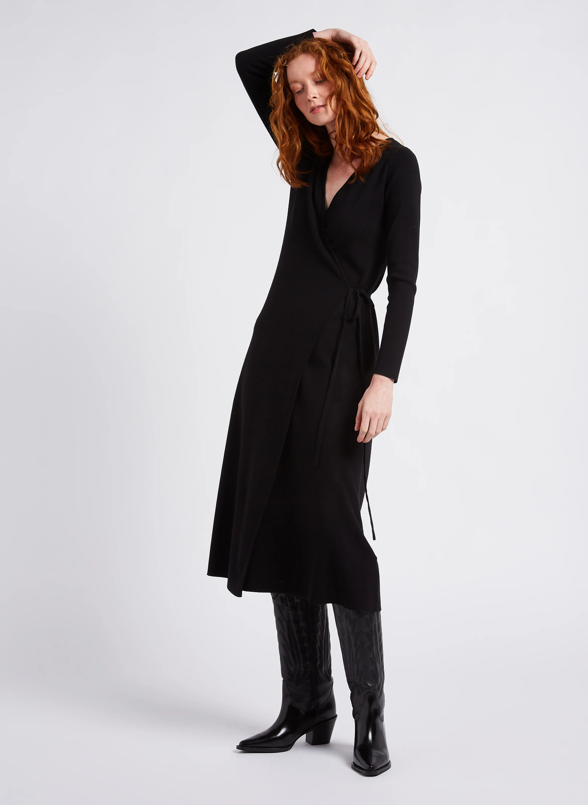 ROBBIE - Robe midi en maille| Noir