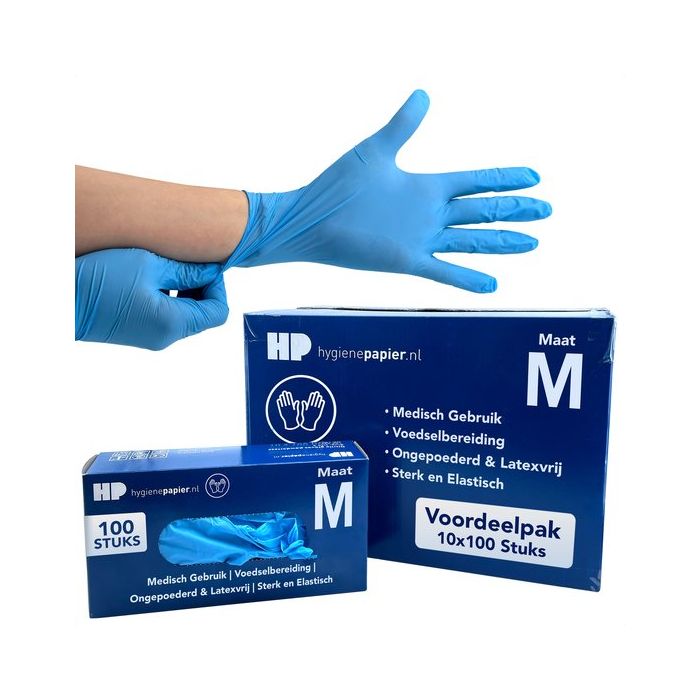 1000st Handschoenen soft nitril Medium ongepoederd blauw