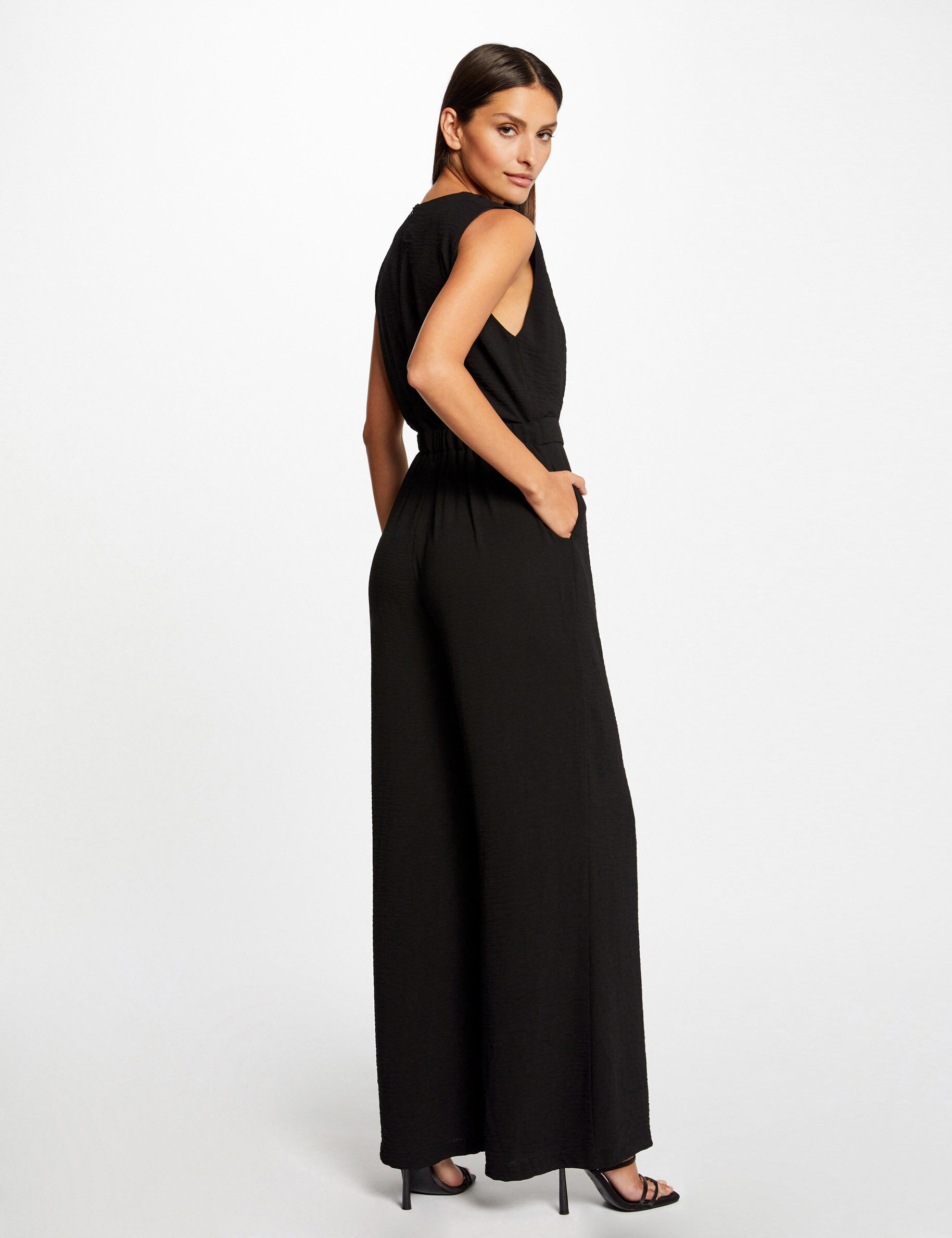 Combinaison jambe large détail boucle noir femme - noir